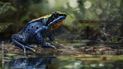 Silverstone poison frog (Ameerega silverstonei) in its habitat, AI generated image photo