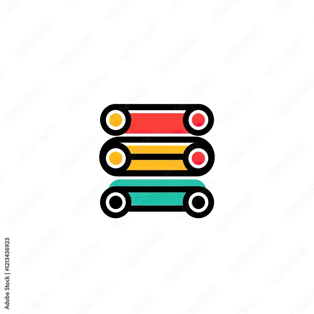 Fototapeta premium Stacked colorful rolls on a conveyor belt