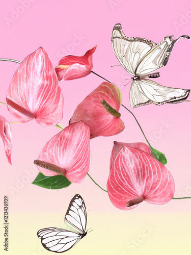 Anthuriums roses et papillon 2