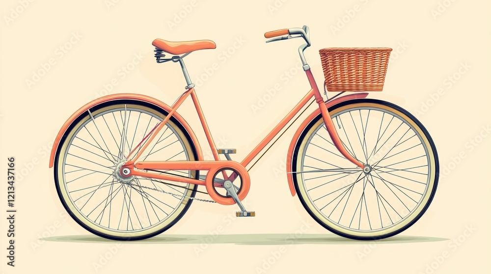 Fototapeta premium Vintage coral bicycle with wicker basket.