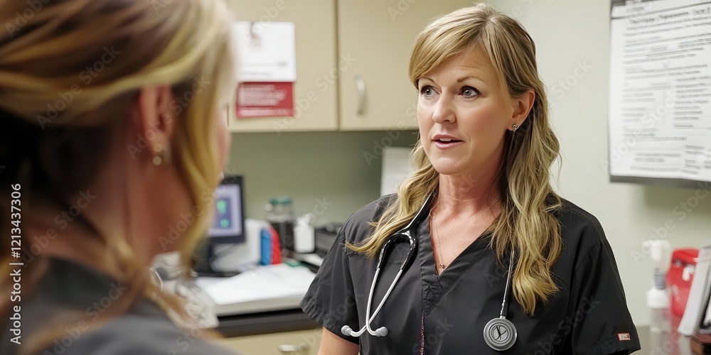A healthcare worker explaining the importance of regular checkups. A healthcare worker explaining the importance of regular checkups.