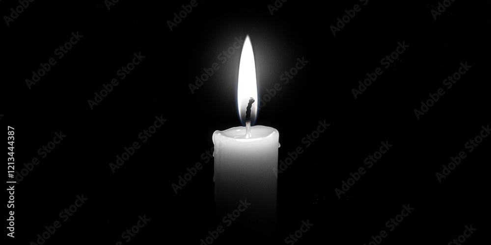 Single lit candle in dark; remembrance, hope. Website banner. Single lit candle in dark; remembrance, hope. Website banner.