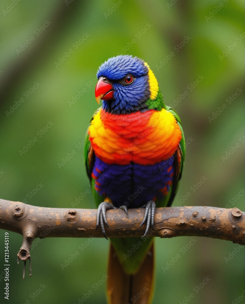 Fototapeta premium Colorful Rainbow Lorikeet Perched on a Branch in Natural Habitat
