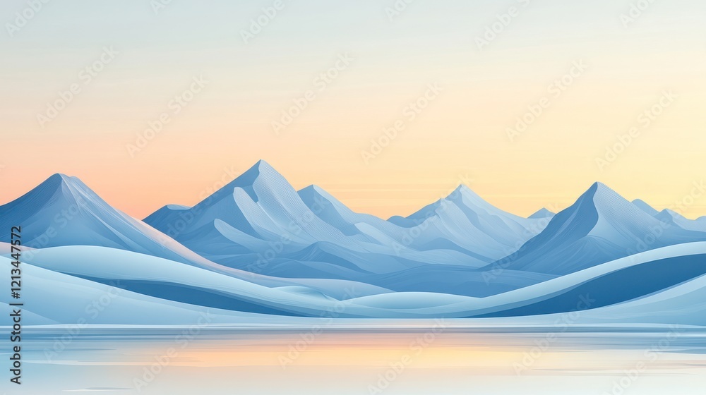 Serene winter sunrise over snow-capped mountains and calm lake. Serene winter sunrise over snow-capped mountains and calm lake.