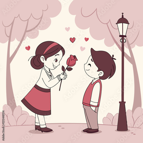 Valentine day girl and boy working