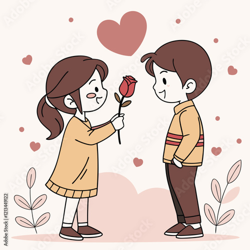 Valentine day girl and boy working