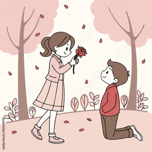 Valentine day girl and boy working