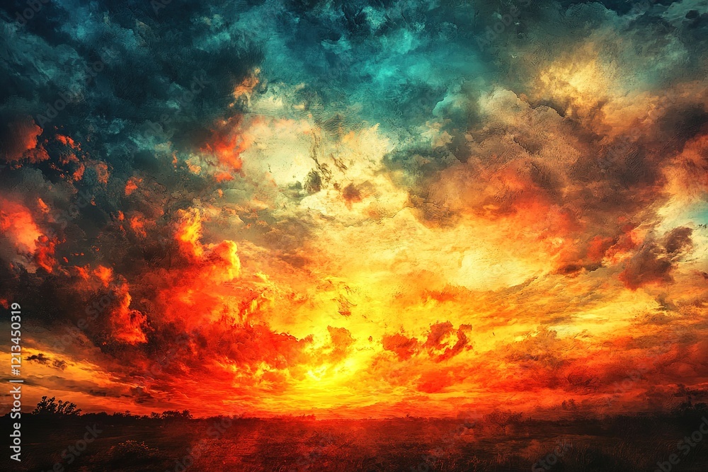 Fototapeta premium Fiery sunset over a vast landscape