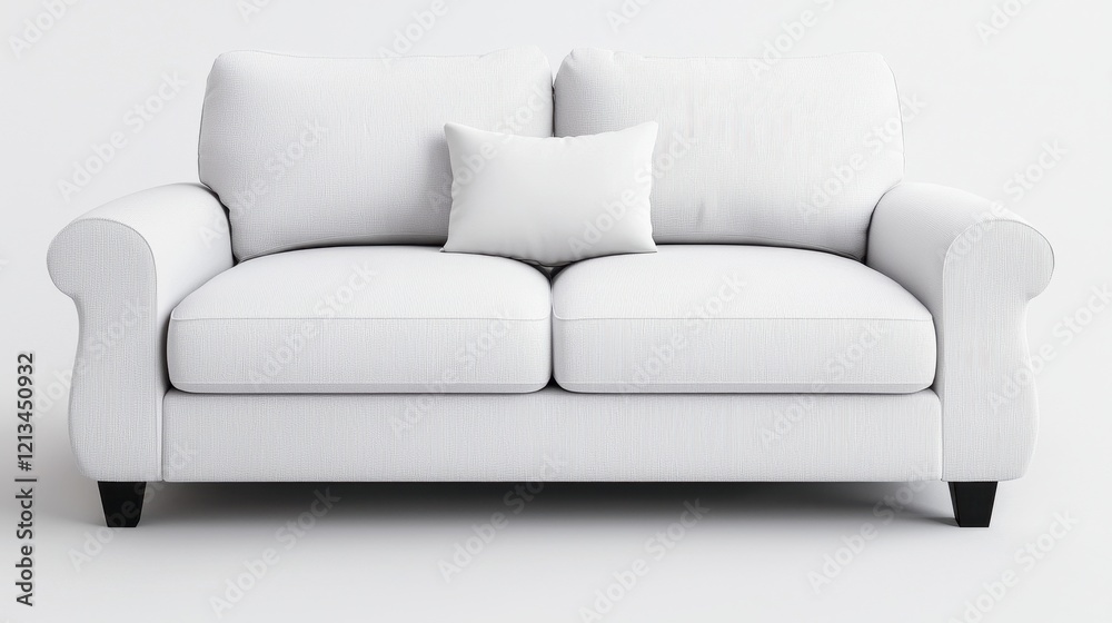 Naklejka premium Classic White Sofa with Subtle Textured Fabric, Minimalist Design, Clean Lines, Perfect for Modern Living Room
