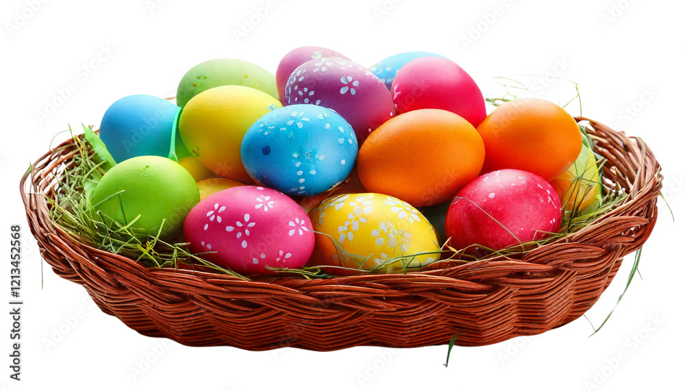 Colorful Mini Easter Eggs in a Basket on White Background Colorful Mini Easter Eggs in a Basket on White Background