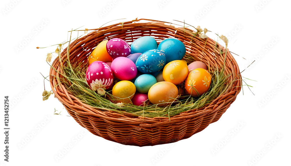Colorful Mini Easter Eggs in a Basket on White Background Colorful Mini Easter Eggs in a Basket on White Background