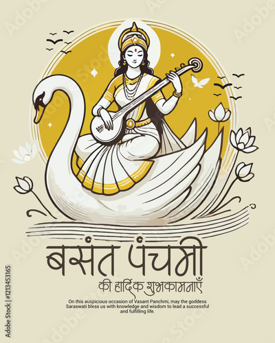 Happy Vasant Panchami with goddess Saraswati social media post template banner
