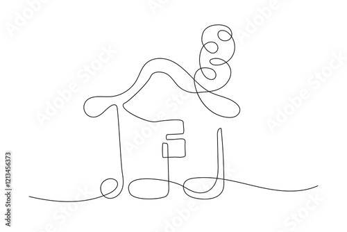 Creative line art of a house with a whimsical smoke cloud in minimalistic style