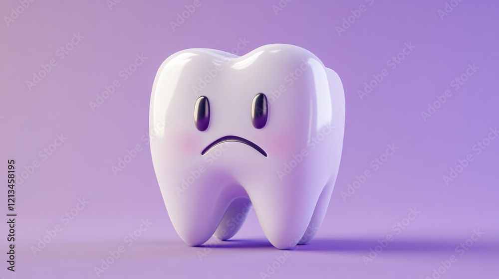 3D Render of Sad Tooth Character on Purple Background for Dental Health Concepts 3D Render of Sad Tooth Character on Purple Background for Dental Health Concepts