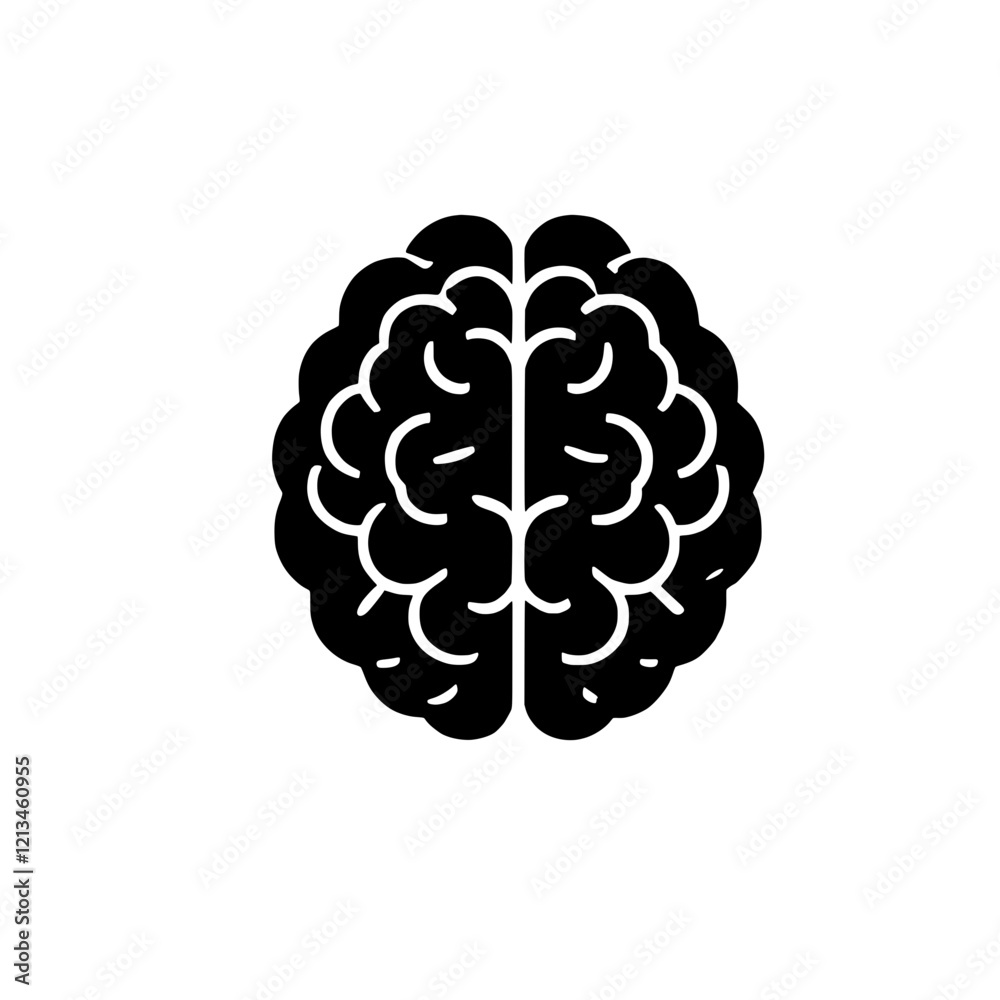 Human Brain Icon: A simple yet detailed black and white illustration of a human brain, suitable for educational, medical, or psychological materials. Human Brain Icon: A simple yet detailed black and white illustration of a human brain, suitable for educational, medical, or psychological materials.