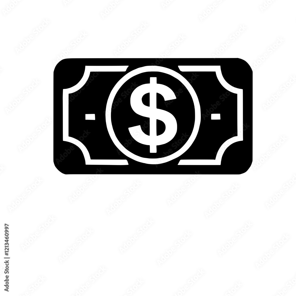Dollar Bill Icon: A simple yet striking vector illustration of a dollar bill, featuring a bold black design against a clean background, ideal for financial, economic, or business-related projects. Dollar Bill Icon: A simple yet striking vector illustration of a dollar bill, featuring a bold black design against a clean background, ideal for financial, economic, or business-related projects.