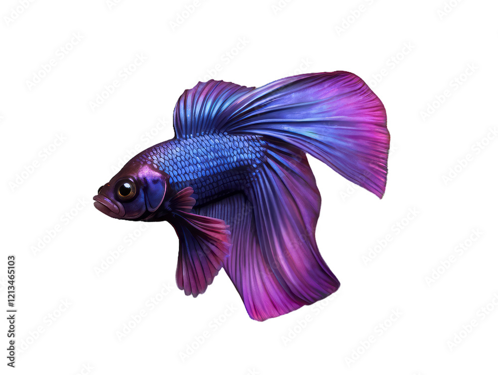 Fototapeta premium A Vibrant Purple and Blue Siamese Fighting Fish with Flowing Fins