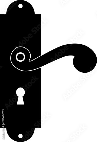 Door handles icon . Locks handles on the door in the house, hotel. Black flat vector isolated on transparent background. Metal items interior symbols doorknob realistic.