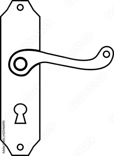 Door handles icon. Locks handles on the door in the house, hotel. Black flat and line vector isolated on transparent background. Metal items interior symbols doorknob realistic.
