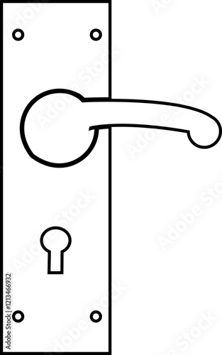 Door handles icon. Locks handles on the door in the house, hotel. Black flat and line vector isolated on transparent background. Metal items interior symbols doorknob realistic.