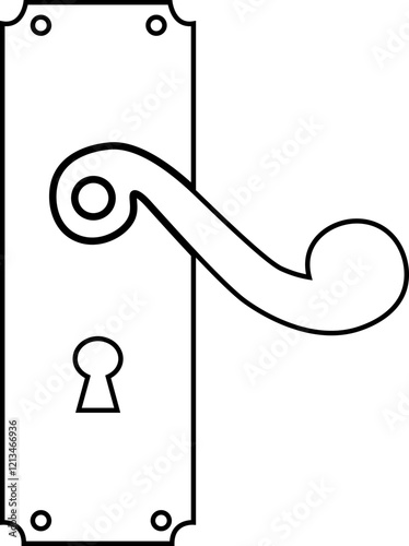 Door handles icon. Locks handles on the door in the house, hotel. Black flat and line vector isolated on transparent background. Metal items interior symbols doorknob realistic.