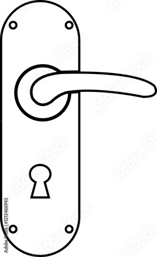 Door handles icon. Locks handles on the door in the house, hotel. Black flat and line vector isolated on transparent background. Metal items interior symbols doorknob realistic.