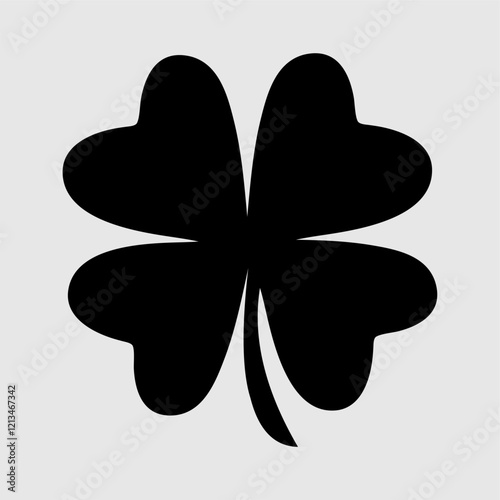 Minimalist four-leaf clover silhouette in black and white. A timeless vector illustration symbolizing luck, fortune, and prosperity, perfect for St. Patrick’s Day, branding, and decorative designs