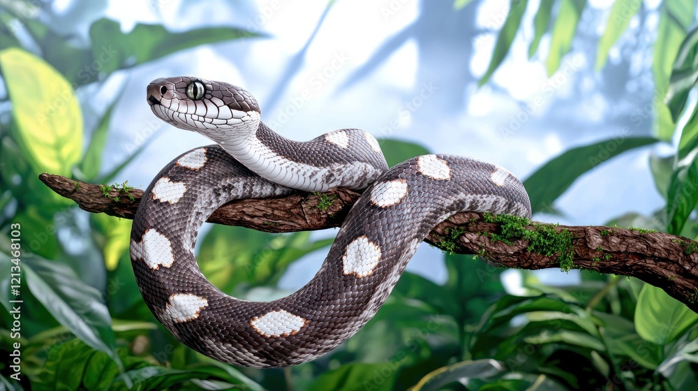 Naklejka premium Spotted Snake in Lush Rainforest