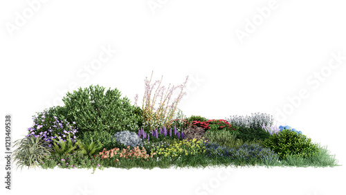 Fototapeta Naklejka Na Ścianę i Meble -  3d rendering illustration nature meadow bush on lawn grass field beautiful plant on isolate background landscape