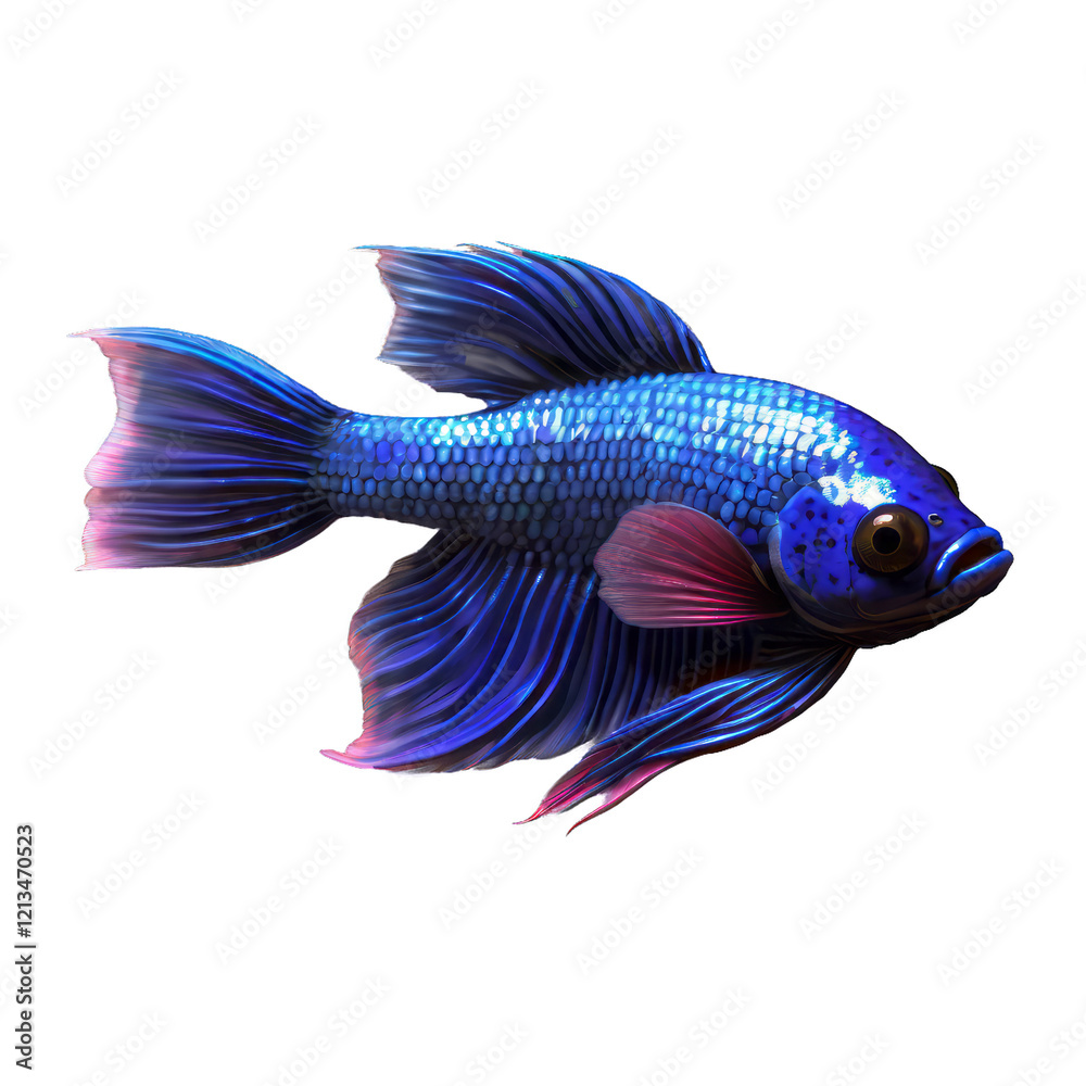 Fototapeta premium Blue and Purple Betta Fish with Flowing Fins