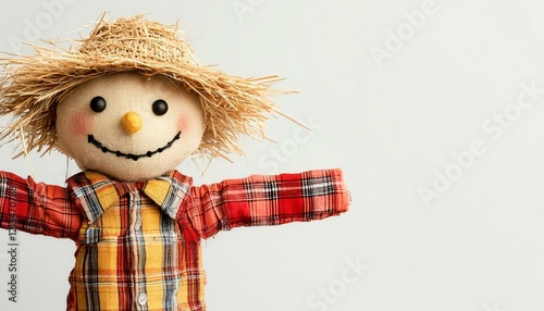 Cheerful Scarecrow Doll with Straw Hat and Smile
