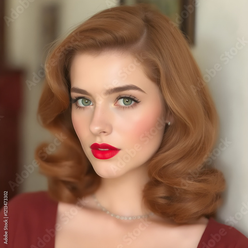 Belleza pelirroja con un impecable estilo vintage. photo