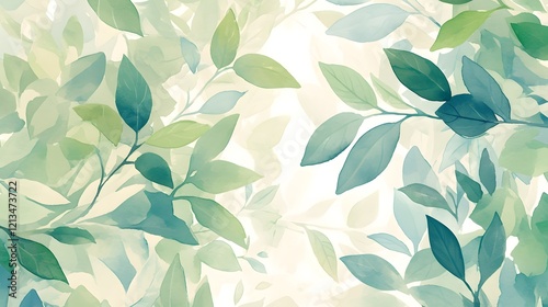 Wallpaper Mural Soft watercolor foliage with delicate green leaves and branches, creating a tranquil, natural atmosphere for serene designs Torontodigital.ca