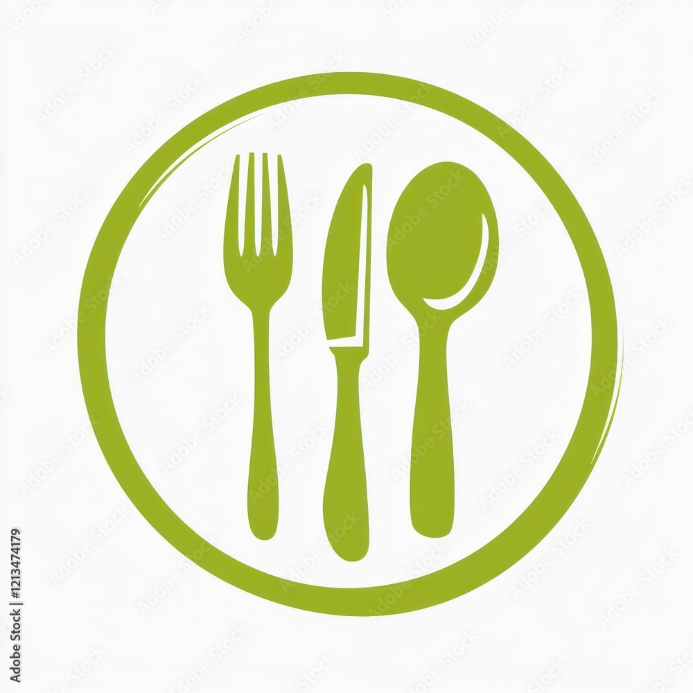 Restaurant icon, cutlery on plate, food service symbol, graphic design Restaurant icon, cutlery on plate, food service symbol, graphic design