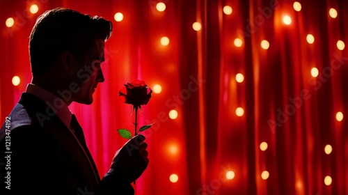 Emotional Silhouette with Rose in Soft Amber Lighting