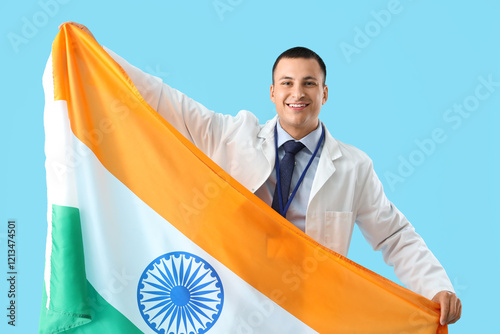Male doctor with flag of In...