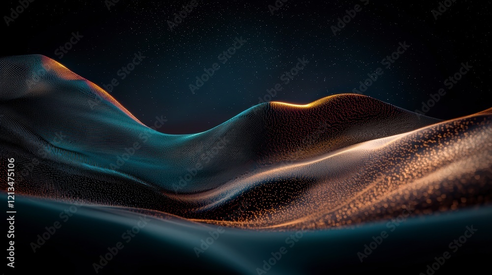 Obraz premium Abstract 3D Render Blue Gold Waves Dark Night Sky Background