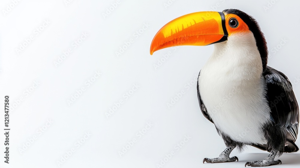 Naklejka premium Toucan bird profile on white background, wildlife photography for websites, brochures
