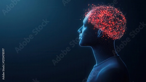 Visualization of Human Brain Connections with Red Neural Network on Dark Background