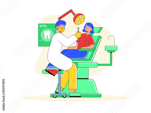 Dentist checking teeth. Healthy problems illustrations. Flat vector illustrations.