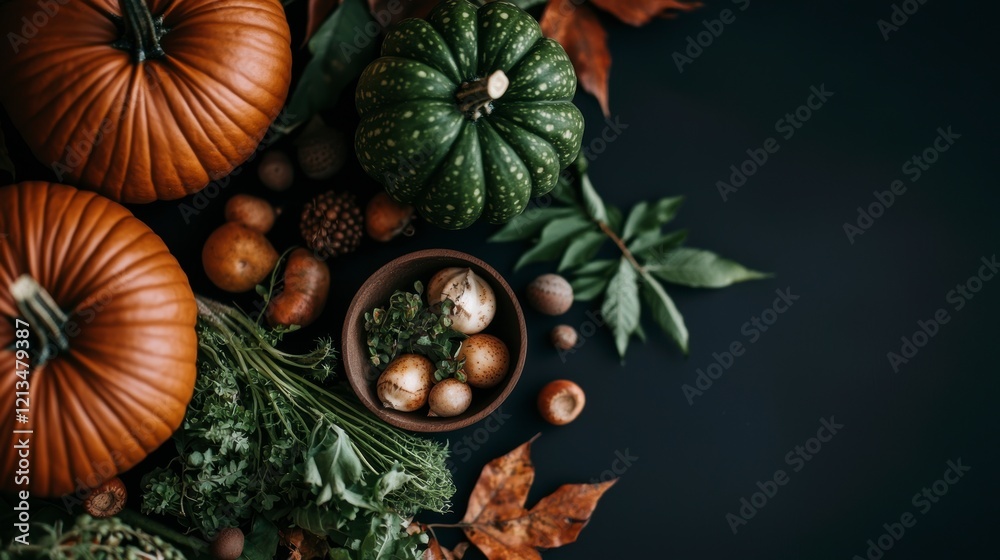 Autumn Harvest Pumpkins Acorns Leaves Fall Fruits Autumn Harvest Pumpkins Acorns Leaves Fall Fruits