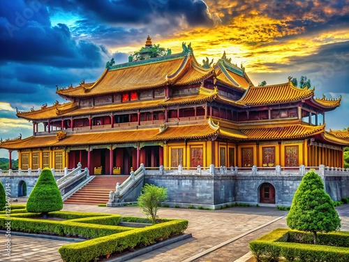 AI-generated image of Vietnam's Dien Tho Palace, Hue Citadel's imperial grandeur. photo