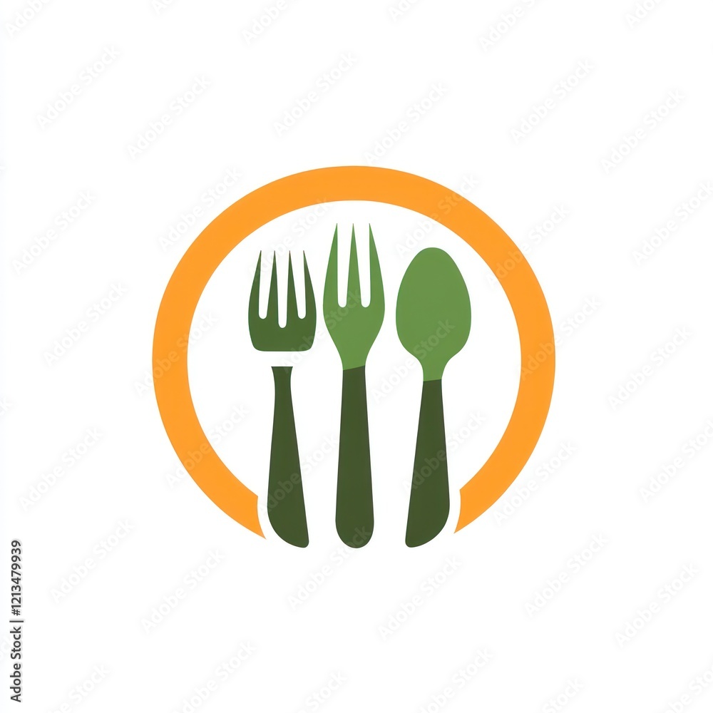 Restaurant logo with fork, spoon, and knife Restaurant logo with fork, spoon, and knife