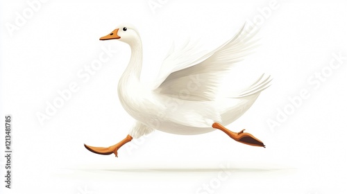 Running White Duck Goose Bird Wide Angle Central Focus Image