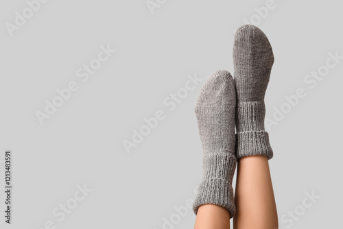 Cozy gray knitted wool sock...