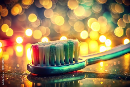 Close-up of a vintage toothbrush and tube of toothpaste, a nostalgic dental detail. photo