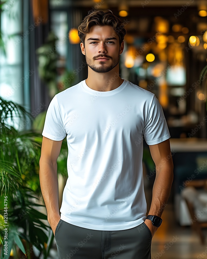 Fototapeta premium Handsome man in white t-shirt.