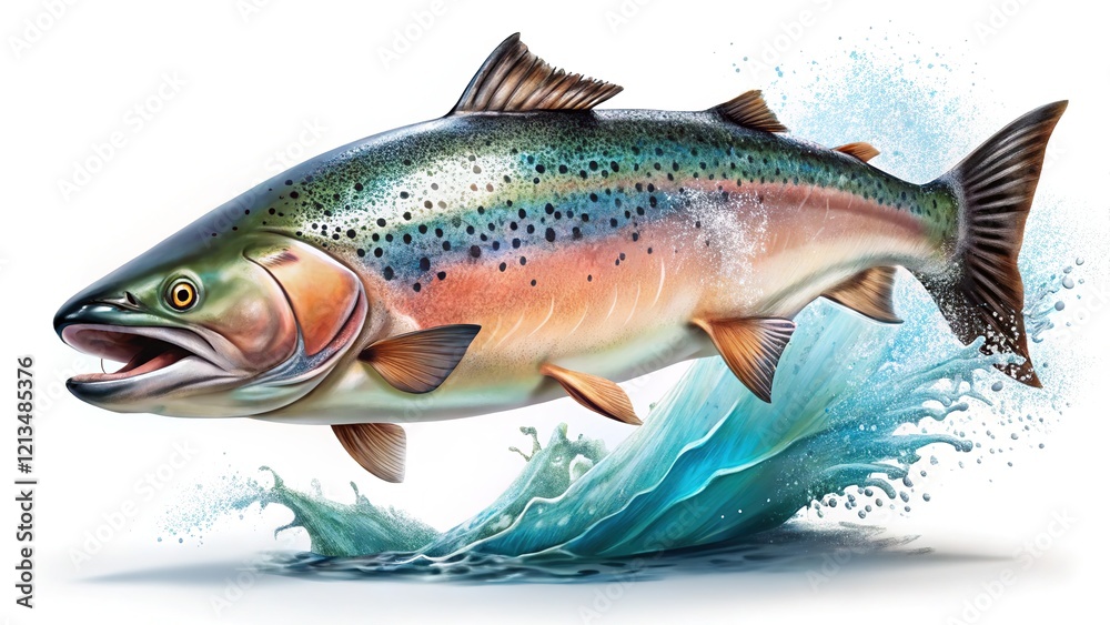 Copy space PNG of a leaping salmon, high-quality image. Copy space PNG of a leaping salmon, high-quality image.