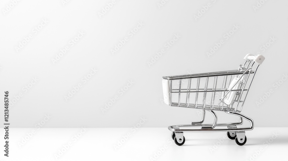 Empty shopping cart on white background; online shopping concept Empty shopping cart on white background; online shopping concept