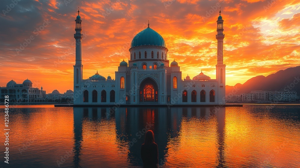 Fototapeta premium Sunrise Mosque Reflection Peaceful Travel Serenity